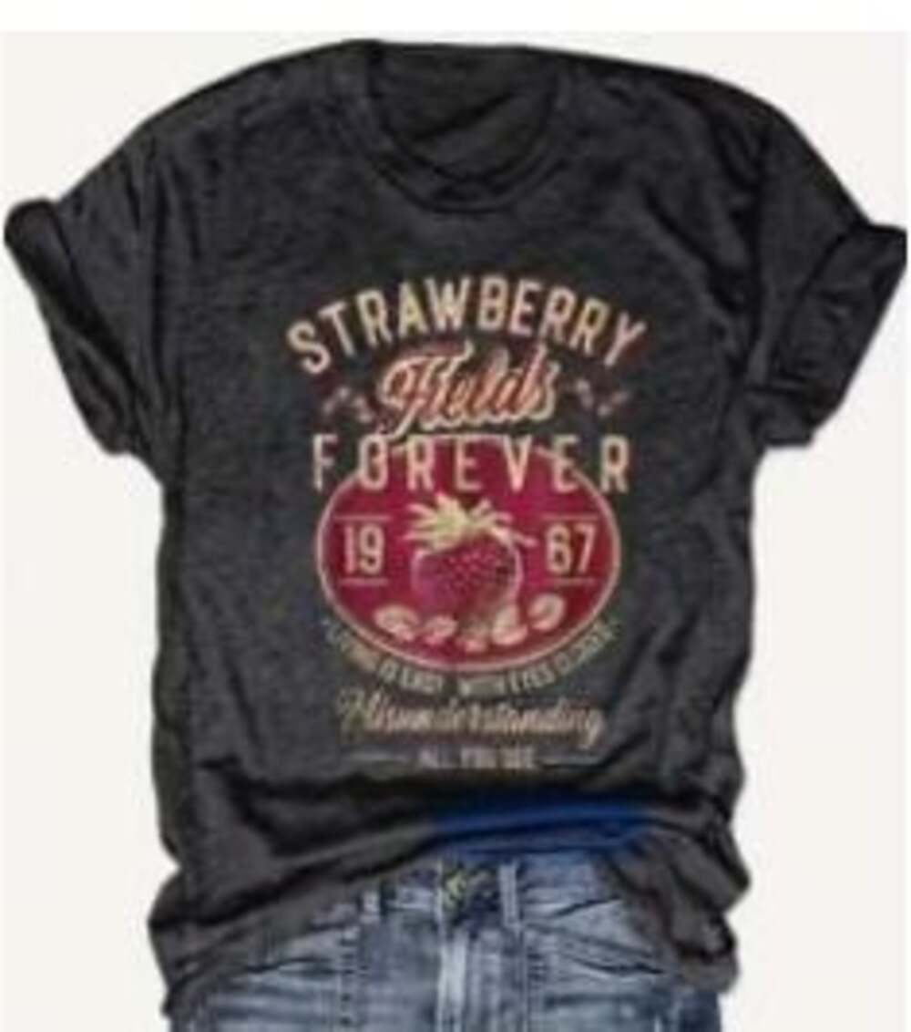 Strawberry Fields Forever Vintage Style Graphic T-Shirt Charcoal